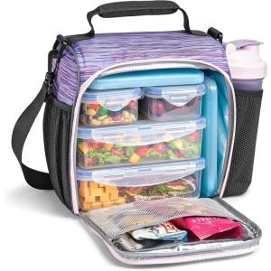 imageFit ampamp Fresh BREE Meal Prep Lunch Box With Containers Ice Pack and Shaker Bottle For Men and Women 6pc Meal Prep Kit Lunch Bag With Containers Included BlackPurple