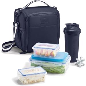 imageFit ampamp Fresh BREE Meal Prep Lunch Box With Containers Ice Pack and Shaker Bottle For Men and Women 6pc Meal Prep Kit Lunch Bag With Containers Included BlackNavy