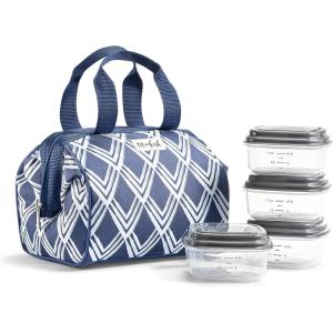 imageFit ampamp Fresh Charlotte Adult Insulated Lunch Bag with Carry Handles Navy Medallion BloomNavy Sketch Diamonds
