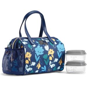 imageFit ampamp Fresh Cloverdale Adult Insulated Lunch Bag with Side Pouch ampamp Carry Handles Complete Lunch Kit Includes 2 Containers SnakeskinBotanical Silo Navy