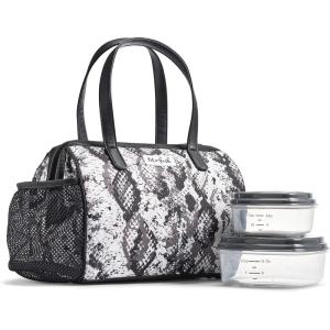 imageFit ampamp Fresh Cloverdale Adult Insulated Lunch Bag with Side Pouch ampamp Carry Handles Complete Lunch Kit Includes 2 Containers SnakeskinSnakeskin