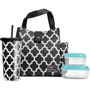 imageFit ampamp Fresh Lunch Bag For Women Insulated Womens Lunch Bag For Work Leakproof ampamp StainResistant Large Lunch Box For Women With Matching Tumbler Snap Closure Westport Bag FloralBlack  White Ikat Tile