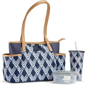 imageFit ampamp Fresh Navarto Adult Insulated Lunch Bag with Side Pouches ampamp Carry Handles Complete Lunch Kit Includes Matching Tumbler ampamp Container Navy LargeNavy