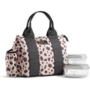 imageFit ampamp Fresh Sanibel Adult Insulated Lunch Bag with Side Pouch ampamp Carry Handles Complete Lunch Kit Includes 2 Containers Cheetah LargeCheetah