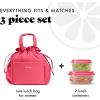 imageFit ampamp Fresh Cromwell Drawstring Lunch Bag for Women Complete Lunch Set with 2 Containers StainResistant LeakResistant Back to School Essential Teacher Lunchbox LemonsWatermelon Pink