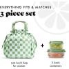 imageFit ampamp Fresh Cromwell Drawstring Lunch Bag for Women Complete Lunch Set with 2 Containers StainResistant LeakResistant Back to School Essential Teacher Lunchbox LemonsGreen