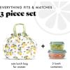 imageFit ampamp Fresh Cromwell Drawstring Lunch Bag for Women Complete Lunch Set with 2 Containers StainResistant LeakResistant Back to School Essential Teacher Lunchbox LemonsYellow Lemons