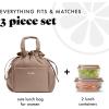 imageFit ampamp Fresh Cromwell Drawstring Lunch Bag for Women Complete Lunch Set with 2 Containers StainResistant LeakResistant Back to School Essential Teacher Lunchbox LemonsTaupe