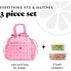 imageFit ampamp Fresh Cromwell Drawstring Lunch Bag for Women Complete Lunch Set with 2 Containers StainResistant LeakResistant Back to School Essential Teacher Lunchbox LemonsFuchsia Smiles
