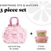 imageFit ampamp Fresh Cromwell Drawstring Lunch Bag for Women Complete Lunch Set with 2 Containers StainResistant LeakResistant Back to School Essential Teacher Lunchbox LemonsPink Floral Toile