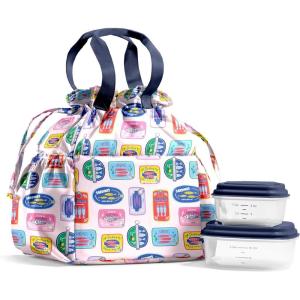 imageFit ampamp Fresh Cromwell Drawstring Lunch Bag for Women Complete Lunch Set with 2 Containers StainResistant LeakResistant Back to School Essential Teacher Lunchbox LemonsAssorted Sardine Cans