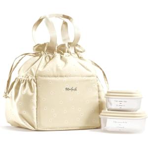 imageFit ampamp Fresh Cromwell Drawstring Lunch Bag for Women Complete Lunch Set with 2 Containers StainResistant LeakResistant Back to School Essential Teacher Lunchbox LemonsIvory
