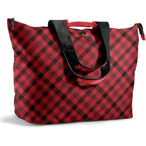 imageFit ampamp Fresh Large Beach Bag for Women  Extra Large Travel Tote With PocketsRed Checkered Plaid