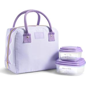 imageFit ampamp Fresh Bloomington Lunch Bag for Women  Insulated Large Lunch Box for Work with Containers LeakResistant StainResistant Zipper Closure Mocha Feline FineLavender Scallop