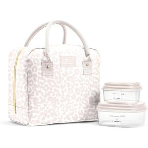imageFit ampamp Fresh Bloomington Lunch Bag for Women  Insulated Large Lunch Box for Work with Containers LeakResistant StainResistant Zipper Closure Mocha Feline FineFeline Fine Ivory