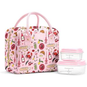 imageFit ampamp Fresh Bloomington Lunch Bag for Women  Insulated Large Lunch Box for Work with Containers LeakResistant StainResistant Zipper Closure Mocha Feline FinePink Pasta Dinner