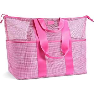 imageFit ampamp Fresh The Shore Thing Marine Grade Mesh Beach Bag with Pockets  Waterproof Sandproof Tote Bag Lightweight Foldable Tote Bag XL Travel Bag Beach Vacation Essentials Flamingo Pink