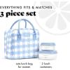 image:imageFit amp Fresh Bloomington Lunch Bag for Women  Insulated Large Lunch Box for Work with Containers LeakResistant StainResistant Zipper Closure Pink Dainty BowsCornflower Blue Picnic