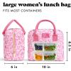 image:imageFit amp Fresh Bloomington Lunch Bag for Women  Insulated Large Lunch Box for Work with Containers LeakResistant StainResistant Zipper Closure Pink Dainty BowsPink Doodle Hearts