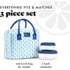 image:imageFit amp Fresh Bloomington Lunch Bag for Women  Insulated Large Lunch Box for Work with Containers LeakResistant StainResistant Zipper Closure Pink Dainty BowsBlue Tiny Flowers