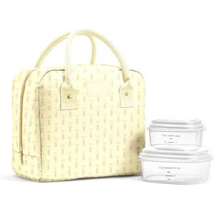 image:imageFit amp Fresh Bloomington Lunch Bag for Women  Insulated Large Lunch Box for Work with Containers LeakResistant StainResistant Zipper Closure Pink Dainty BowsYellow Tiny Flowers