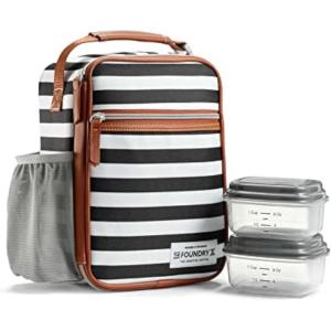 image:imageFit amp Fresh Insulated Lunch Box for Kids Blue Polyester 10 x 825 x 4 with Side Pocket and Front ZipBlack  White Stripe