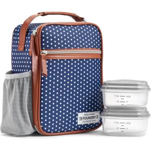image:imageFit amp Fresh Insulated Lunch Box for Kids Blue Polyester 10 x 825 x 4 with Side Pocket and Front ZipNavy  White Dot