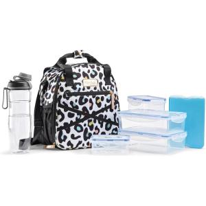 image:imageFit amp Fresh Kate Insulated Lunch Bag with Side Pouch amp Carry Handles Complete Lunch Kit Includes Matching Tumbler 4 Containers amp Ice Pack Colorful LeopardColorful Leopard