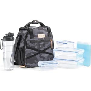 image:imageFit amp Fresh Kate Insulated Lunch Bag with Side Pouch amp Carry Handles Complete Lunch Kit Includes Matching Tumbler 4 Containers amp Ice Pack Colorful LeopardBlack