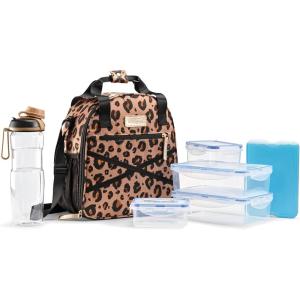 image:imageFit amp Fresh Kate Insulated Lunch Bag with Side Pouch amp Carry Handles Complete Lunch Kit Includes Matching Tumbler 4 Containers amp Ice Pack Colorful LeopardLeopard