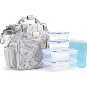 image:imageFit amp Fresh Kate Insulated Lunch Bag with Side Pouch amp Carry Handles Complete Lunch Kit Includes Matching Tumbler 4 Containers amp Ice Pack Colorful LeopardGray