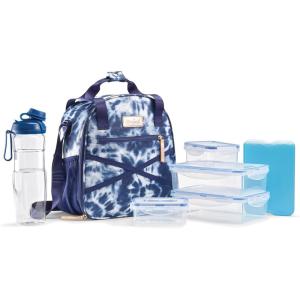 image:imageFit amp Fresh Kate Insulated Lunch Bag with Side Pouch amp Carry Handles Complete Lunch Kit Includes Matching Tumbler 4 Containers amp Ice Pack Colorful LeopardNavy Tie Dye