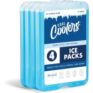 image:imageCool Coolers by Fit amp Fresh XL Slim Ice Packs Quick Freeze Reusable Ice Packs for Lunch Boxes amp Coolers LongLasting Space Saving Cooler Ice Packs Light Pink 4PkClear Blue 4 PK
