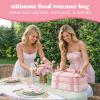 image:imageFit amp Fresh Insulated Casserole Carrier  Double Decker Food Carrier Fits Two 9x13 Dishes Expandable Hot amp Cold Food Transport Bag with Zipper Pocket for Potluck Easter amp Travel Taupe StripePink Gingham
