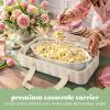 image:imageFit amp Fresh Insulated Casserole Carrier  Double Decker Food Carrier Fits Two 9x13 Dishes Expandable Hot amp Cold Food Transport Bag with Zipper Pocket for Potluck Easter amp Travel Taupe StripePina Colada Stripe
