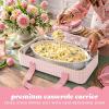 image:imageFit amp Fresh Insulated Casserole Carrier  Double Decker Food Carrier Fits Two 9x13 Dishes Expandable Hot amp Cold Food Transport Bag with Zipper Pocket for Potluck Easter amp Travel Taupe StripePink Gingham