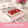 image:imageFit amp Fresh Insulated Casserole Carrier  Double Decker Food Carrier Fits Two 9x13 Dishes Expandable Hot amp Cold Food Transport Bag with Zipper Pocket for Potluck Easter amp Travel Taupe StripePink Gingham