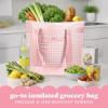 image:imageFit amp Fresh Insulated Grocery Tote Bag  Large Reusable Thermal Cooler Bag for Shopping Food Delivery amp Catering  Premium Leak Resistant Food Carrier Foldable Soft Cooler Pink GinghamPink Gingham