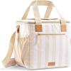 image:imageFit amp Fresh 24Can Soft Cooler Bag Insulated Leak Resistant Portable Soft Sided Bag for Travel Pink GinghamPina Colada Taupe Ivory Stripe