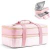 image:imageFit amp Fresh Insulated Casserole Carrier  Double Decker Food Carrier Fits Two 9x13 Dishes Expandable Hot amp Cold Food Transport Bag with Zipper Pocket for Potluck Easter amp Travel Taupe StripePink Gingham