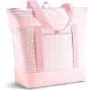 image:imageFit amp Fresh Insulated Grocery Tote Bag  Large Reusable Thermal Cooler Bag for Shopping Food Delivery amp Catering  Premium Leak Resistant Food Carrier Foldable Soft Cooler Pink GinghamPink Gingham