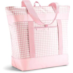 image:imageFit amp Fresh Insulated Grocery Tote Bag  Large Reusable Thermal Cooler Bag for Shopping Food Delivery amp Catering  Premium Leak Resistant Food Carrier Foldable Soft Cooler Pink GinghamPink Gingham