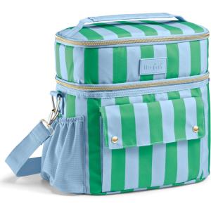 image:imageFit amp Fresh Sidekick Insulated Cooler Bag  Dual Compartment Leakproof Soft Sided Lunch Cooler Small Cooler Bag with Crossbody Strap 15 Can Capacity for Work Beach amp Travel Pina Colada CabanaCoastal Cabana Stripe