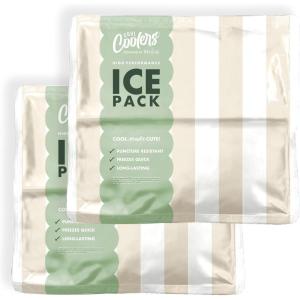 image:imageCool Coolers by Fit amp Fresh Reusable Ice Packs for Coolers  Large LongLasting Freezer Packs Puncture Resistant BPAFree Gel Ice Packs for Coolers Lunch Boxes Camping amp Picnic 2PK Pink GinghamPina Colada Stripe