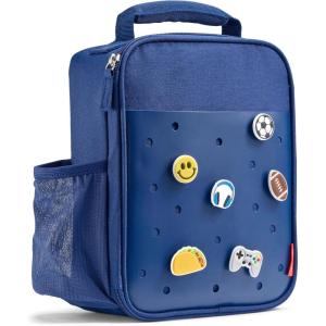 image:imageFit amp Fresh Lunch Box For Kids Boys amp Girls School Camp Insulated Bag With Shoe Charm Slots For Personalization Holographic PinkNavy Blue