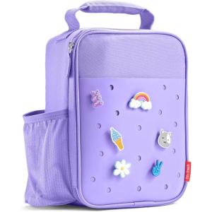 image:imageFit amp Fresh Lunch Box For Kids Boys amp Girls School Camp Insulated Bag With Shoe Charm Slots For Personalization Holographic PinkPurple