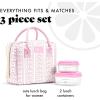 image:imageFit amp Fresh Bloomington Lunch Bag for Women  Insulated Large Lunch Box for Work with Containers LeakResistant StainResistant Zipper Closure Thick Stripe SagePink Wallpaper Bows