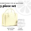 image:imageFit amp Fresh Bloomington Lunch Bag for Women  Insulated Large Lunch Box for Work with Containers LeakResistant StainResistant Zipper Closure Thick Stripe SageYellow Tiny Flowers