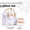 image:imageFit amp Fresh Bloomington Lunch Bag for Women  Insulated Large Lunch Box for Work with Containers LeakResistant StainResistant Zipper Closure Thick Stripe SageLavender Toile