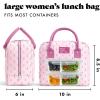 image:imageFit amp Fresh Bloomington Lunch Bag for Women  Insulated Large Lunch Box for Work with Containers LeakResistant StainResistant Zipper Closure Thick Stripe SagePink Tiny Flowers